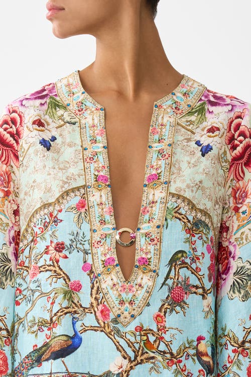 Camilla Deep V-neck Hardware Short Kaftan In Multi