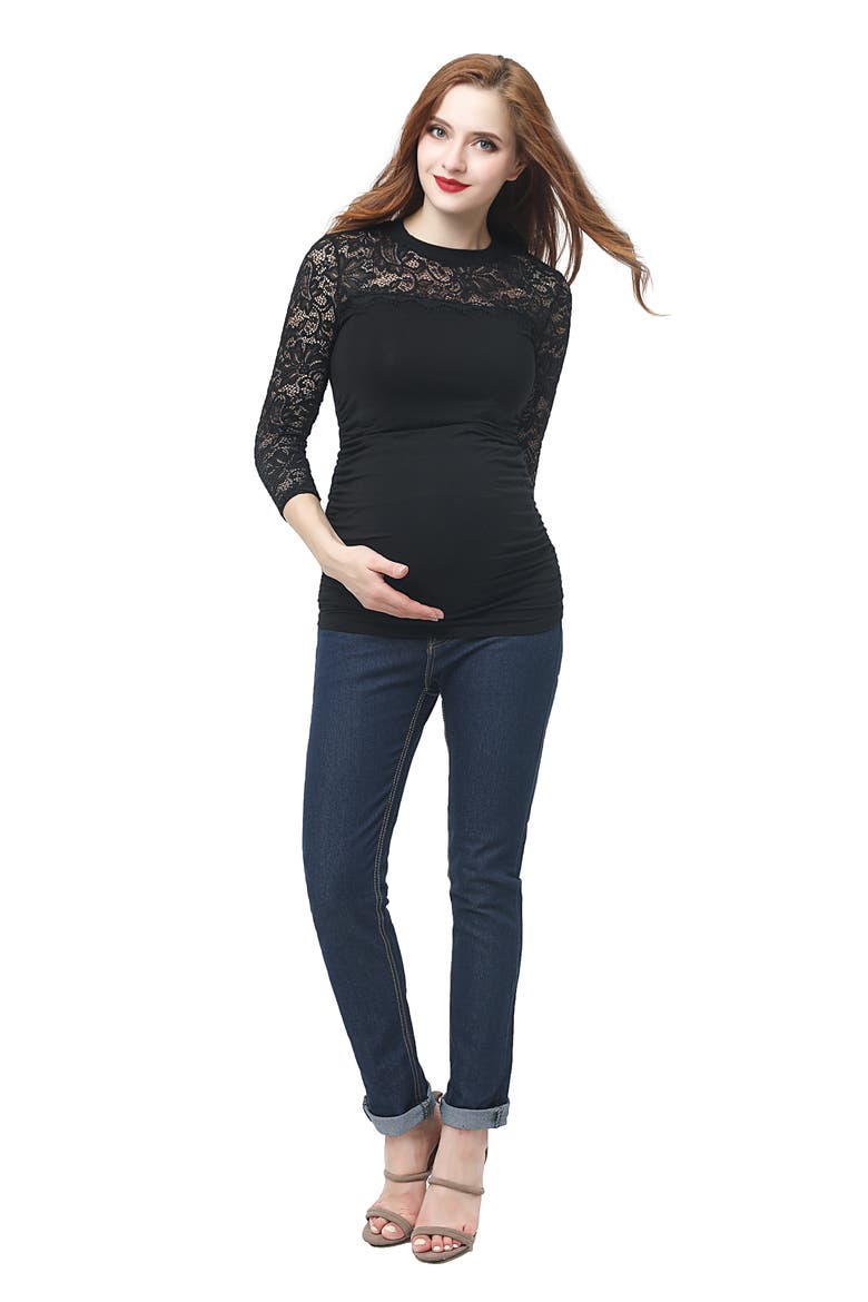 Rainey Ruched Maternity Top, Alternate, color, BLACK