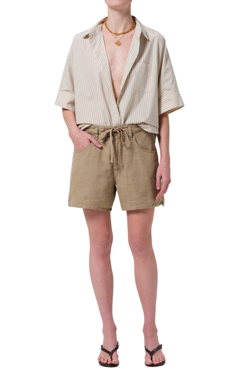 Citizens of Humanity Brynn Drawstring Waist Wide Leg Linen Shorts, Alternate, color, Gobi