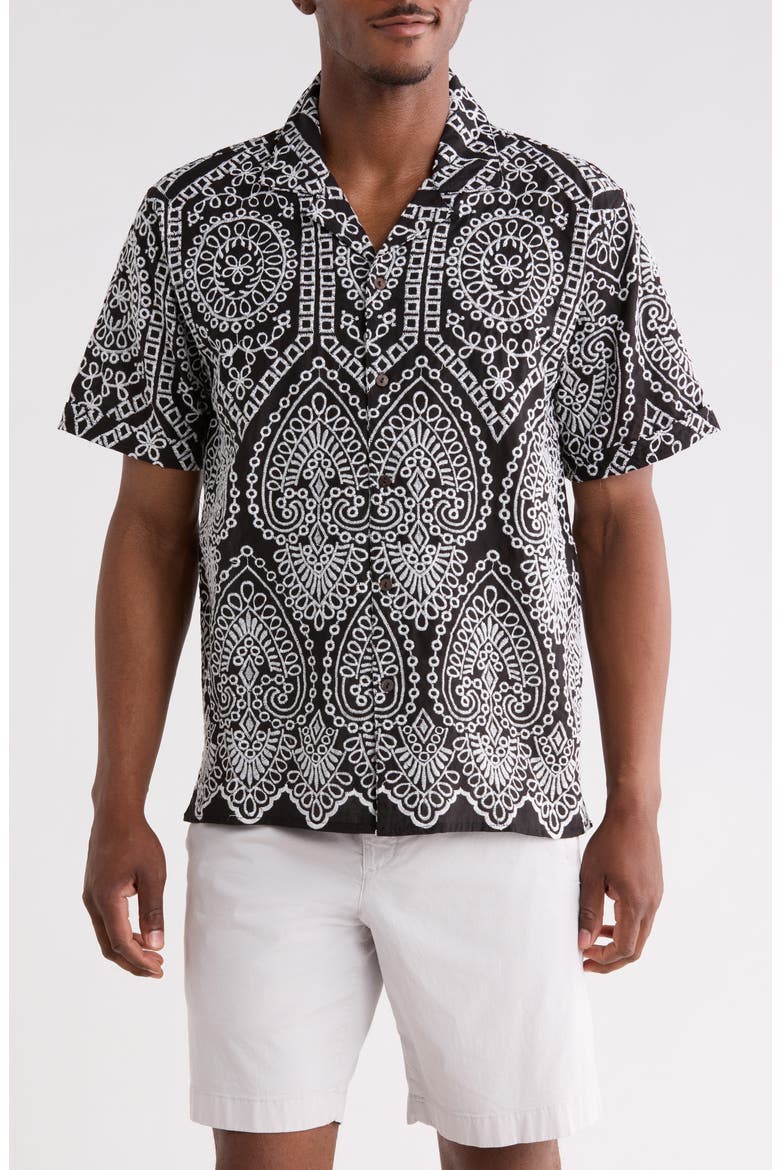 Aarush Cotton Camp Shirt, Main, color, BLACK