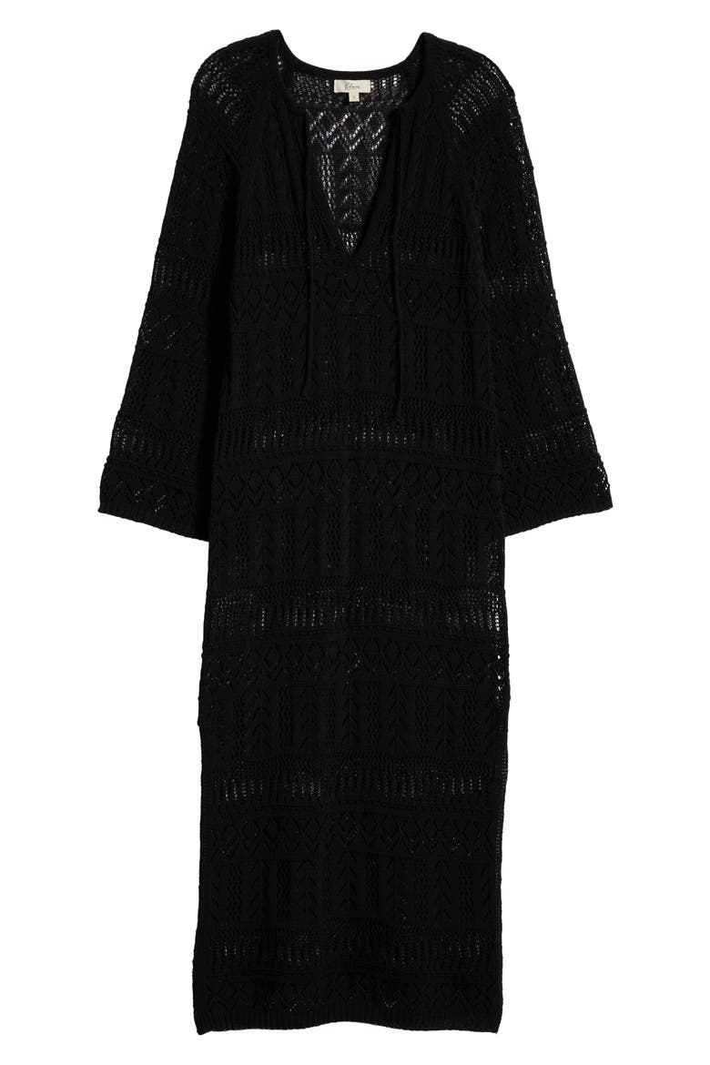 Lace Knit Long Sleeve Cover-Up Midi Dress, Alternate, color, BLACK