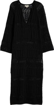 Elan Lace Knit Long Sleeve Cover-Up Midi Dress