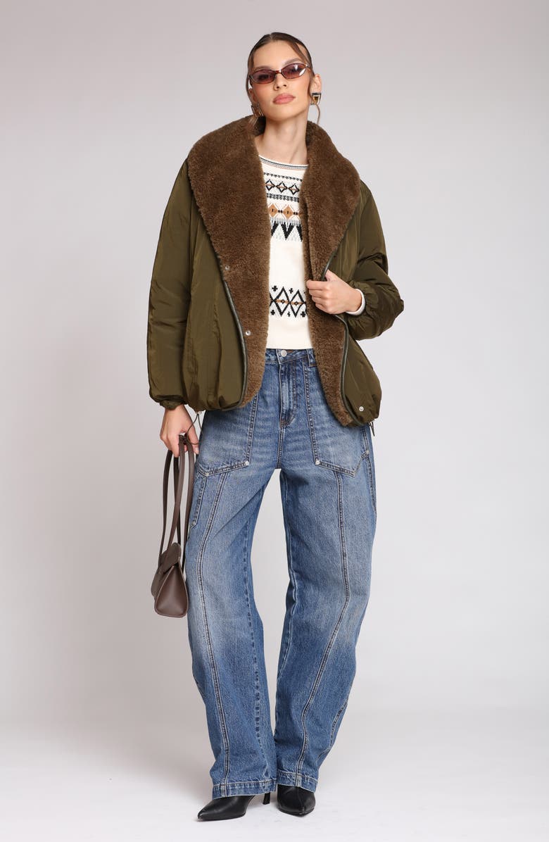 Avec Les Filles Faux Fur Shawl Collar Padded Balloon Jacket, Alternate, color, Olive
