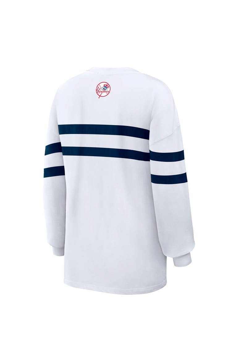Women's WEAR by Erin Andrews  White New York Yankees Oversized Long Sleeve Striped T-Shirt, Alternate, color, White