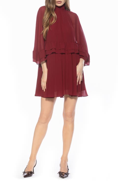 Vespera Cape Sleeve Chiffon Trapeze Minidress