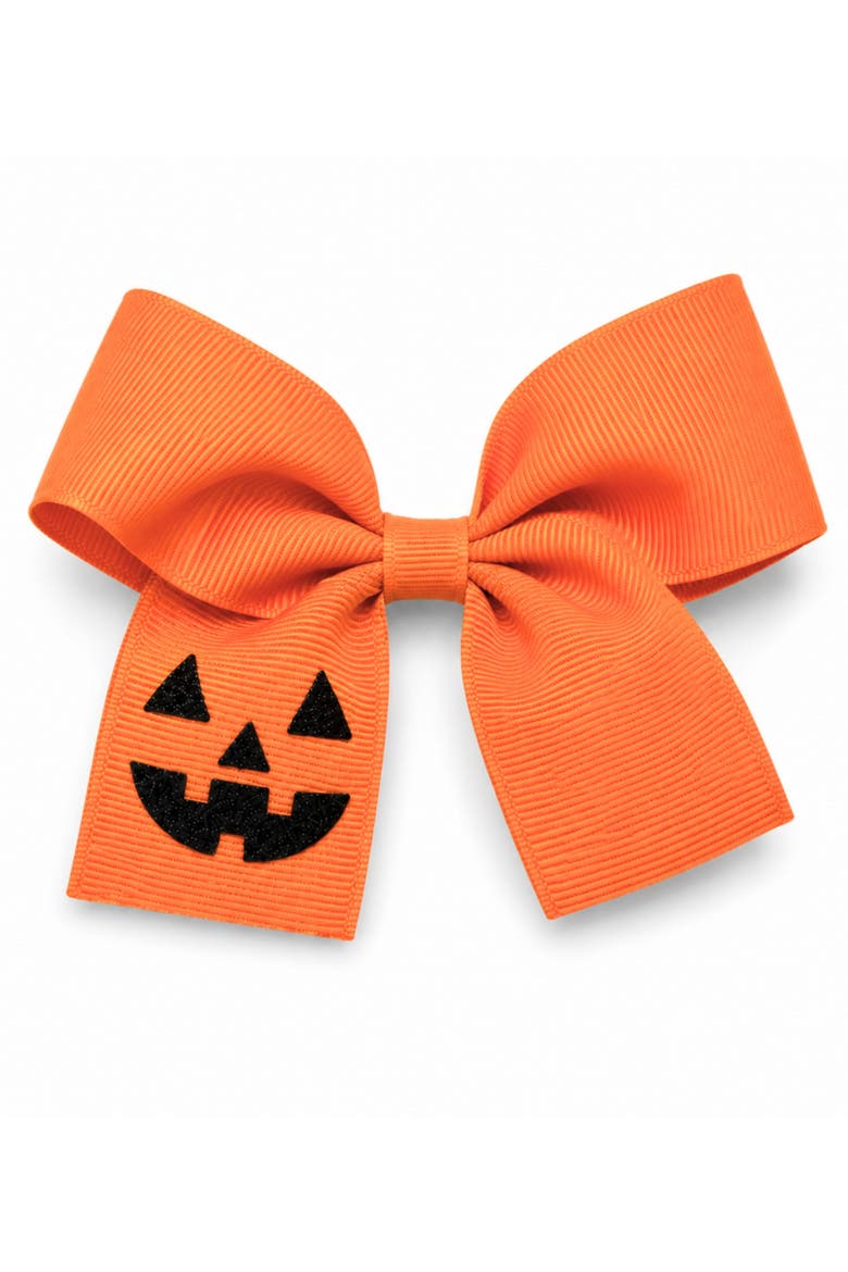 Jack-O-Lantern Halloween Hair Bow, Main, color, Orange