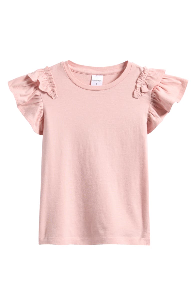 Nordstrom Kids' Flutter Sleeve Cotton T-Shirt, Main, color, Pink Lotus