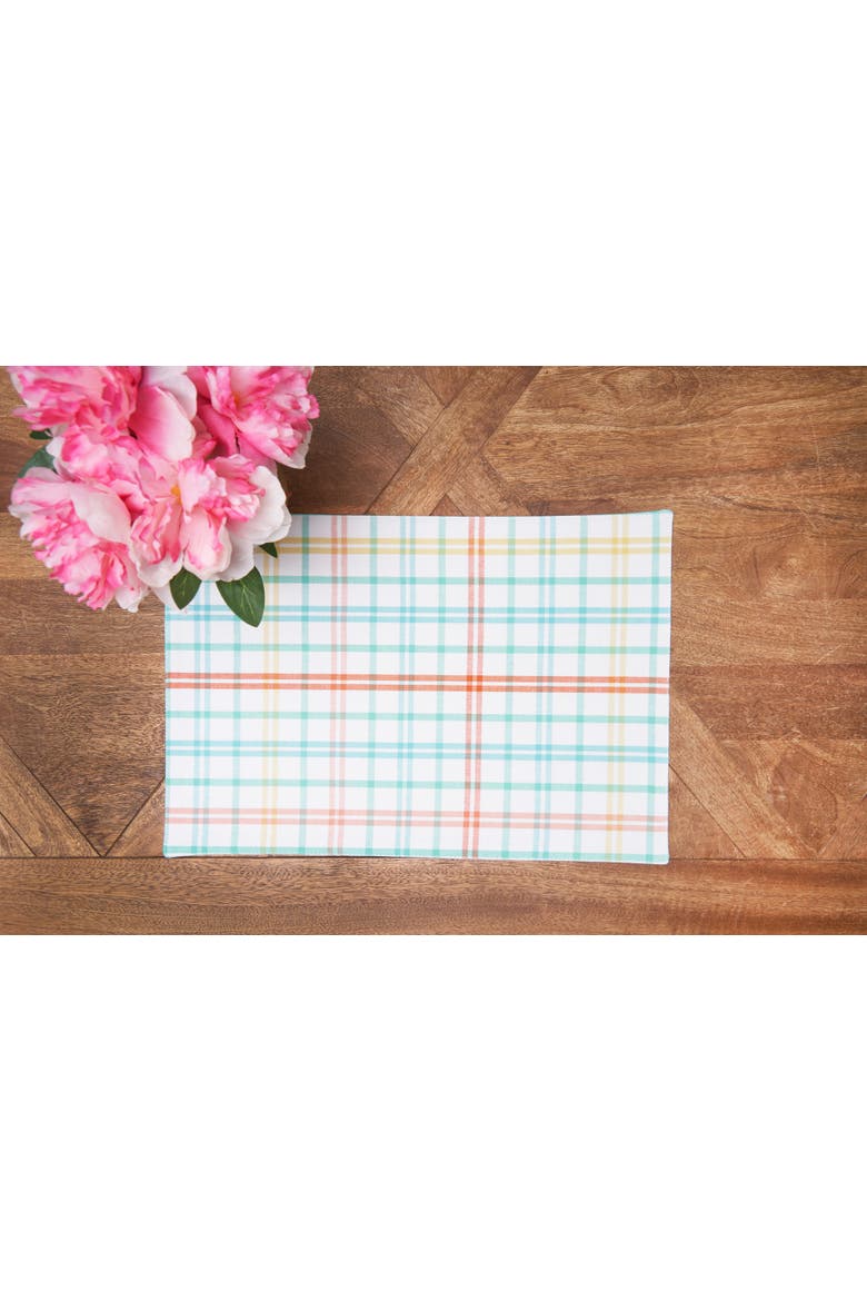 Bunny Rabbit Trail Plaid Easter Spring Cotton Placemats Set of 6, 13" x 19", Alternate, color, Blue