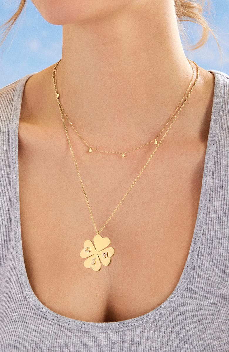 BaubleBar Clover Initial Pendant Necklace, Alternate, color, Gold