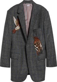 Thom Browne Canary Embroidered Glen Plaid Wool Sport Coat
