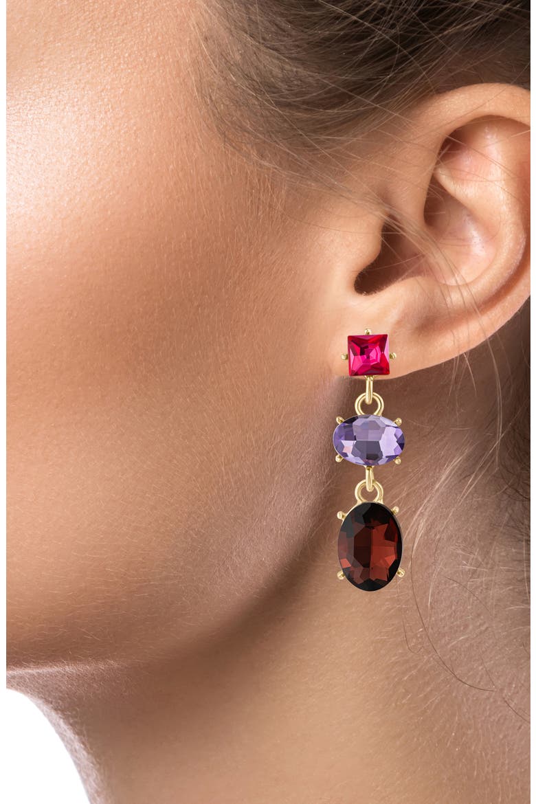 Tri-Tone Crystal Drop Earrings, Alternate, color, MULTI/ GOLD
