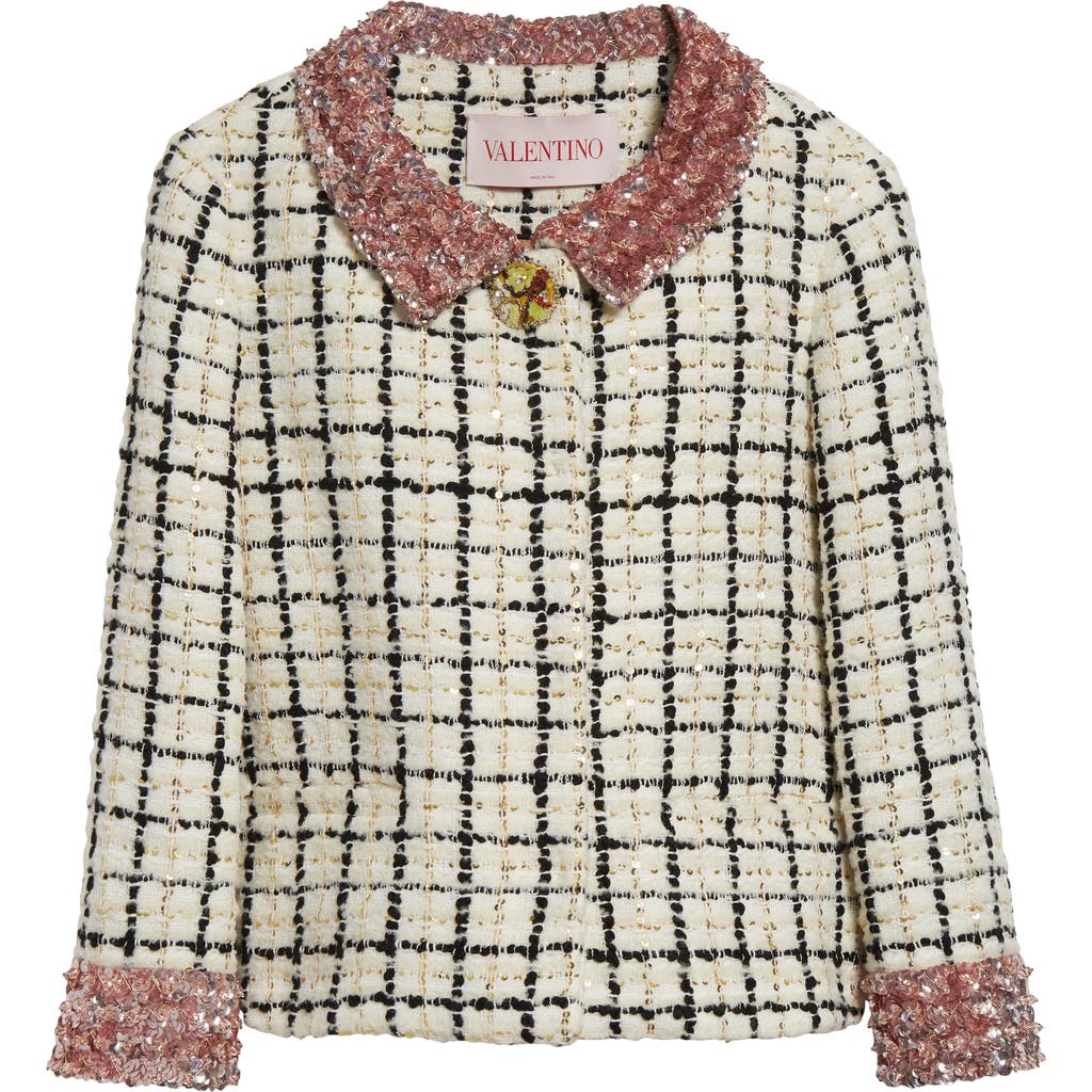 Valentino Check-pattern Tweed Jacket In Ivory/black