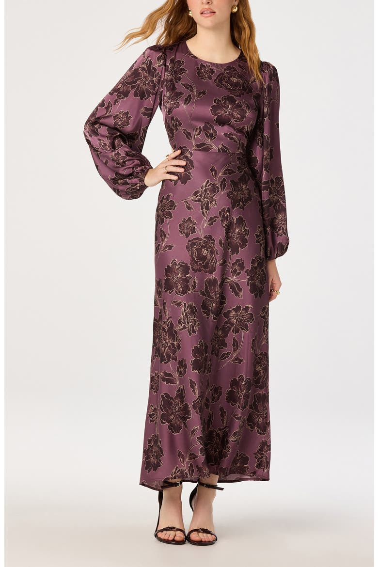 Quinn Bishop Sleeve Maxi Dress, Alternate, color, PLUM FLORAL
