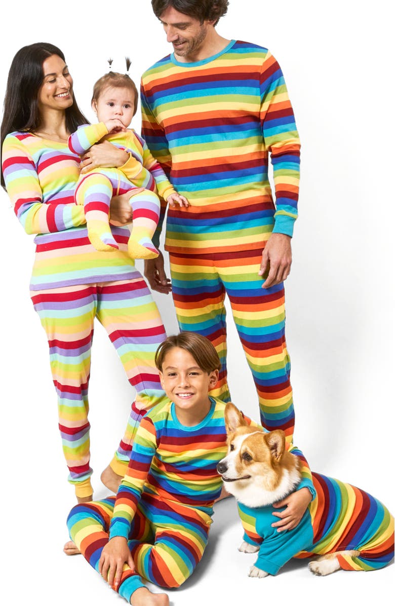 Leveret Kids Short Sleeve Cotton Striped Matching Family Pajamas, Alternate, color, Colorful Boys