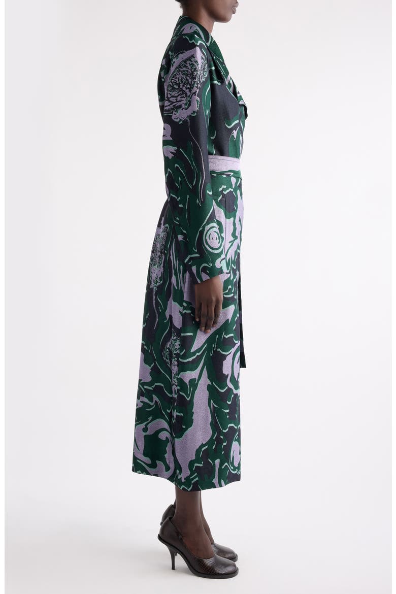 Rolanas Abstract Floral Jacquard Crepe Trench Coat, Alternate, color, DARK GREEN