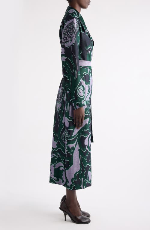 Dries Van Noten Rolanas Abstract Floral Jacquard Crepe Trench Coat In Green