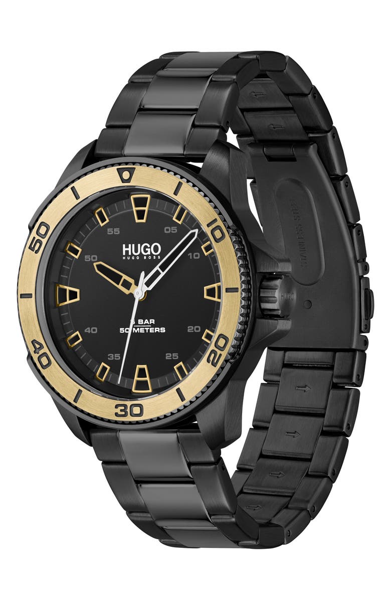 HUGO Streetdiver Japanese Quartz Watch, 42mm, Alternate, color, Black