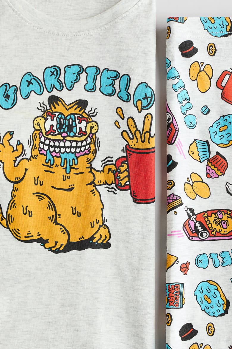 Snug-fit Cotton Jersey Pajamas, Alternate, color, Light gray melange/Garfield