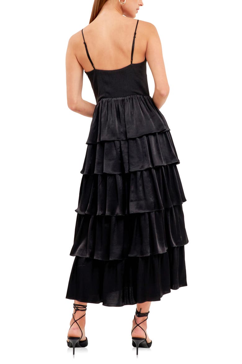 Tiered Sweetheart Neck Midi Dress, Alternate, color, BLACK
