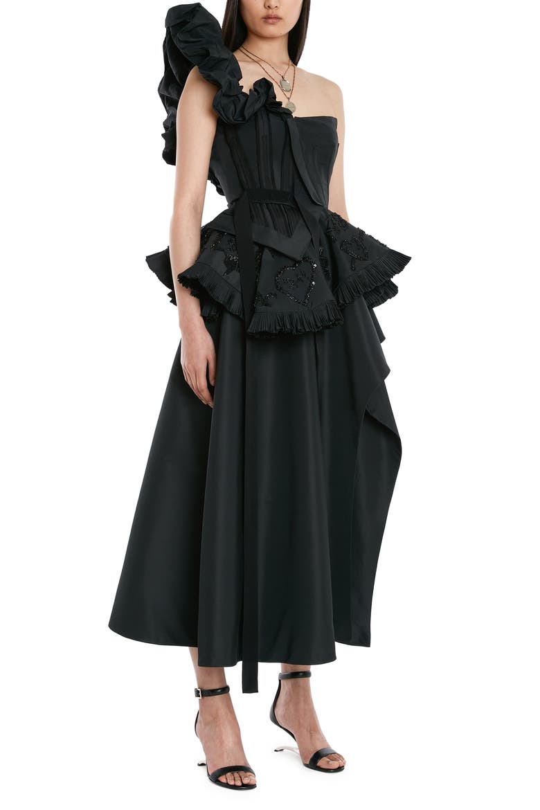 Embroidered Deconstructed Bustier Dress, Alternate, color, BLACK