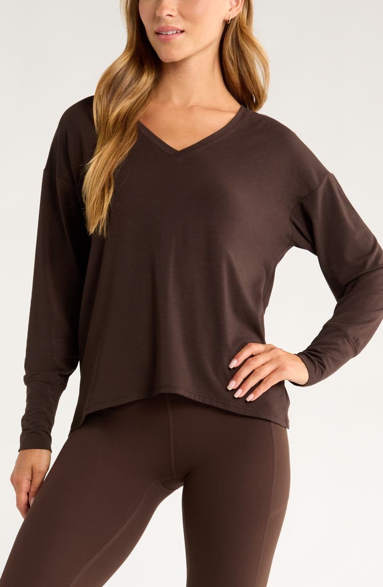 Zella Breathe Long Sleeve T-Shirt, Main, color, Brown Mole