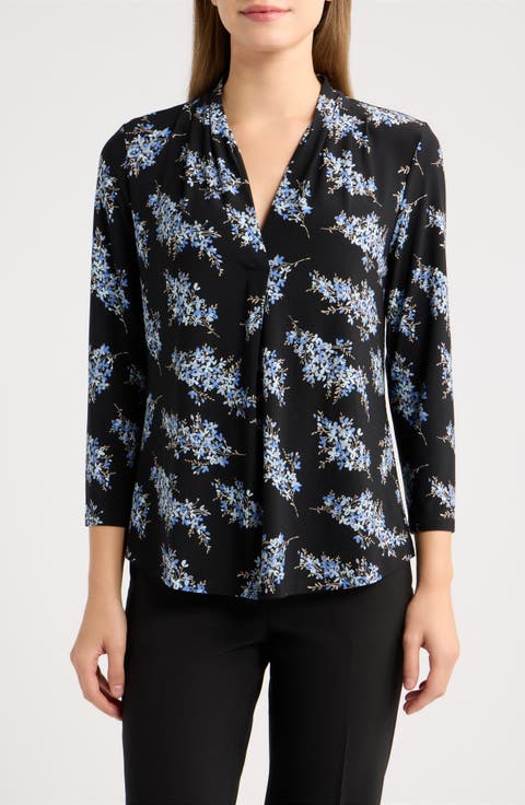Crossover V-Neck Pleated Shoulder Top