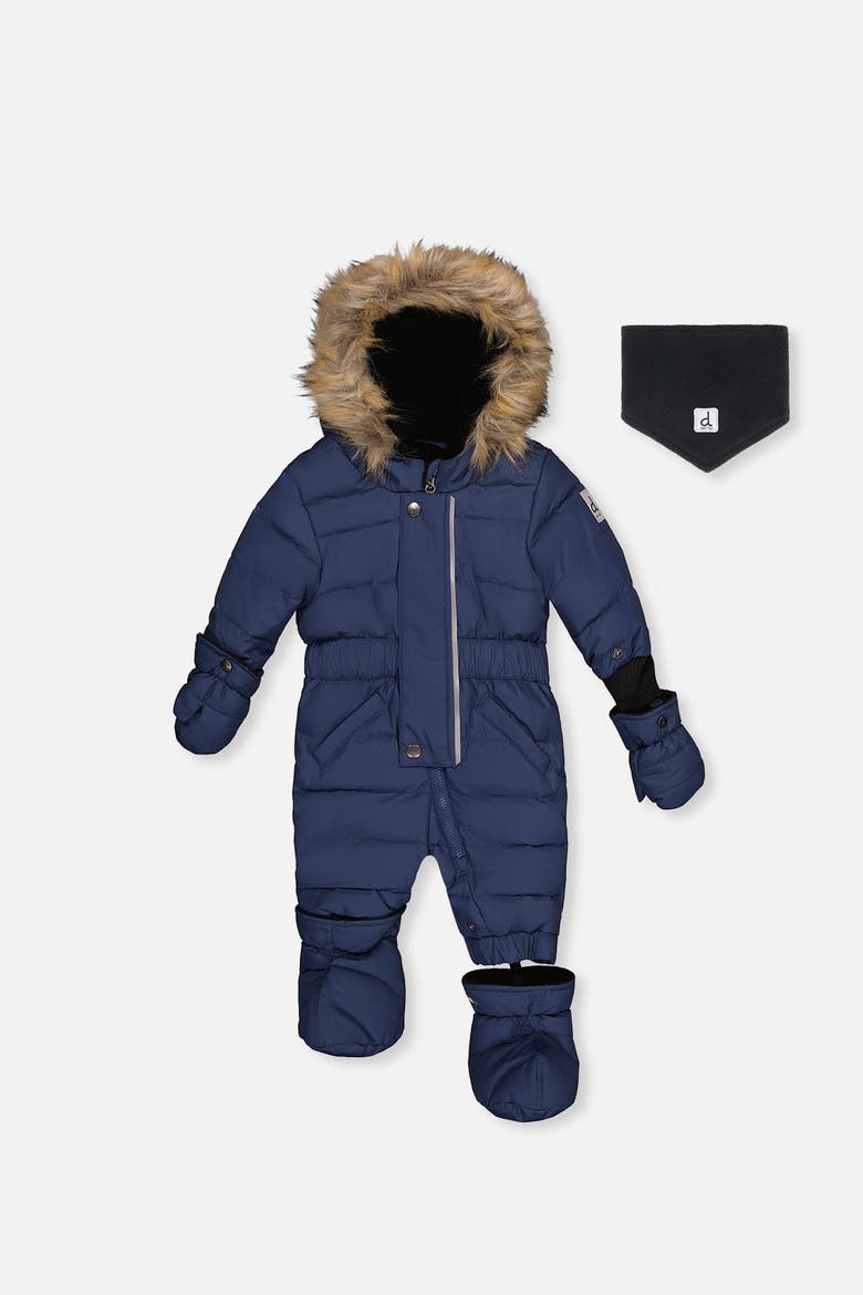 Quilted Fleece-Lined One Piece Snowsuit, Main, color, Dark Blue