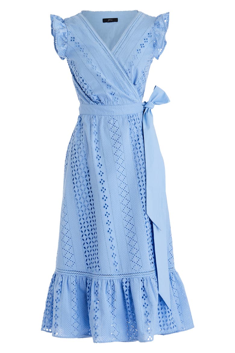 All Over Eyelet Wrap Dress, Alternate, color, FROSTY SKY
