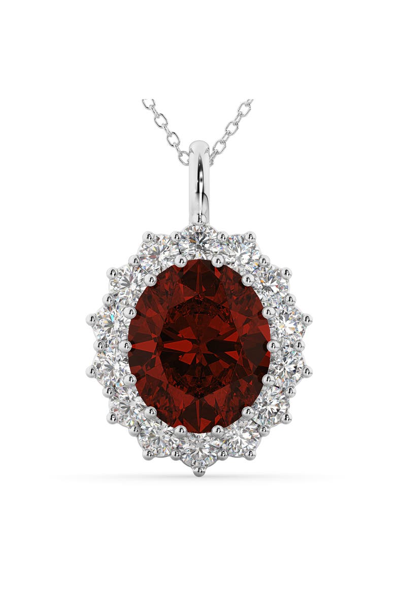 Oval Garnet & Diamond Halo Pendant Necklace 14k, Main, color, 6.40ct/White Gold
