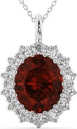 ALLUREZ Oval Garnet & Diamond Halo Pendant Necklace 14k