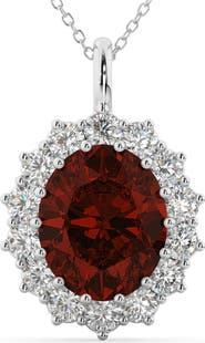 ALLUREZ Oval Garnet & Diamond Halo Pendant Necklace 14k