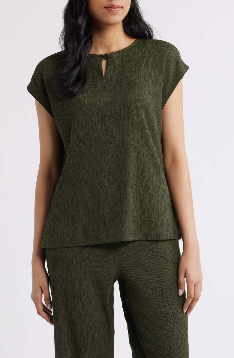 AK ANNE KLEIN Textured Keyhole Top, Main, color, Dark Bay Leaf