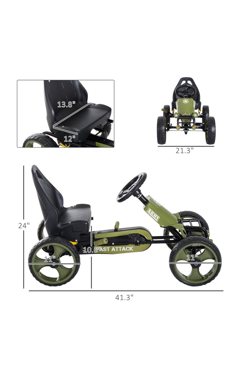 Aosom Kids Pedal Go Kart with Adjustable Seat, EVA Wheels, Alternate, color, Green