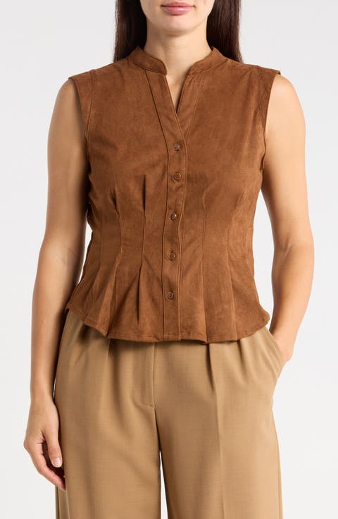 Fitted Waist Faux Suede Top