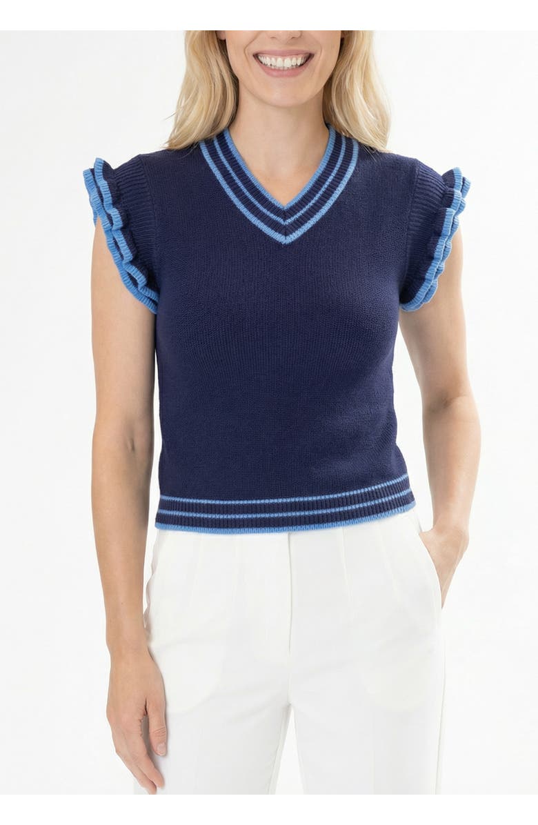 AREA STARS Trim Knit Top, Alternate, color, Navy Light Blue