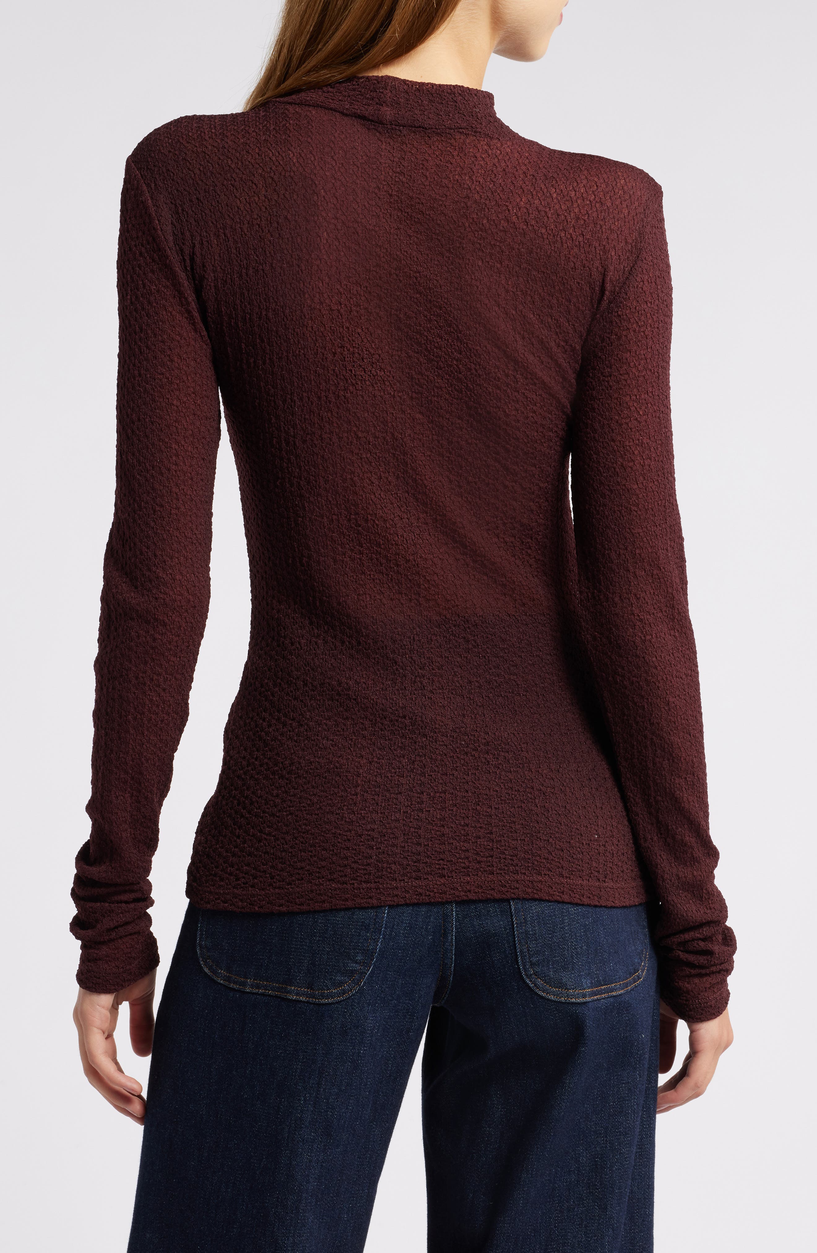 Lace Mesh Mock Neck Top - image 2