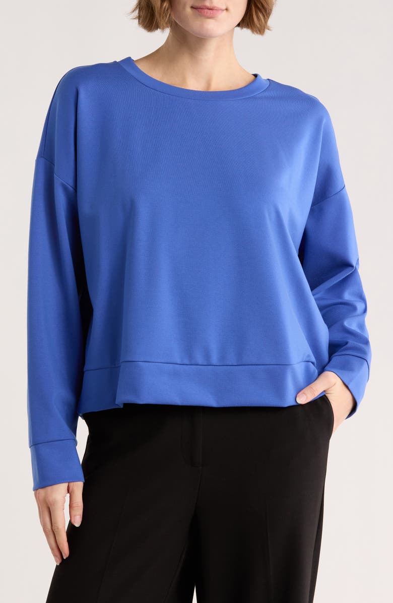 Eileen Fisher Round Neck Boxy Top, Main, color, Blue Star