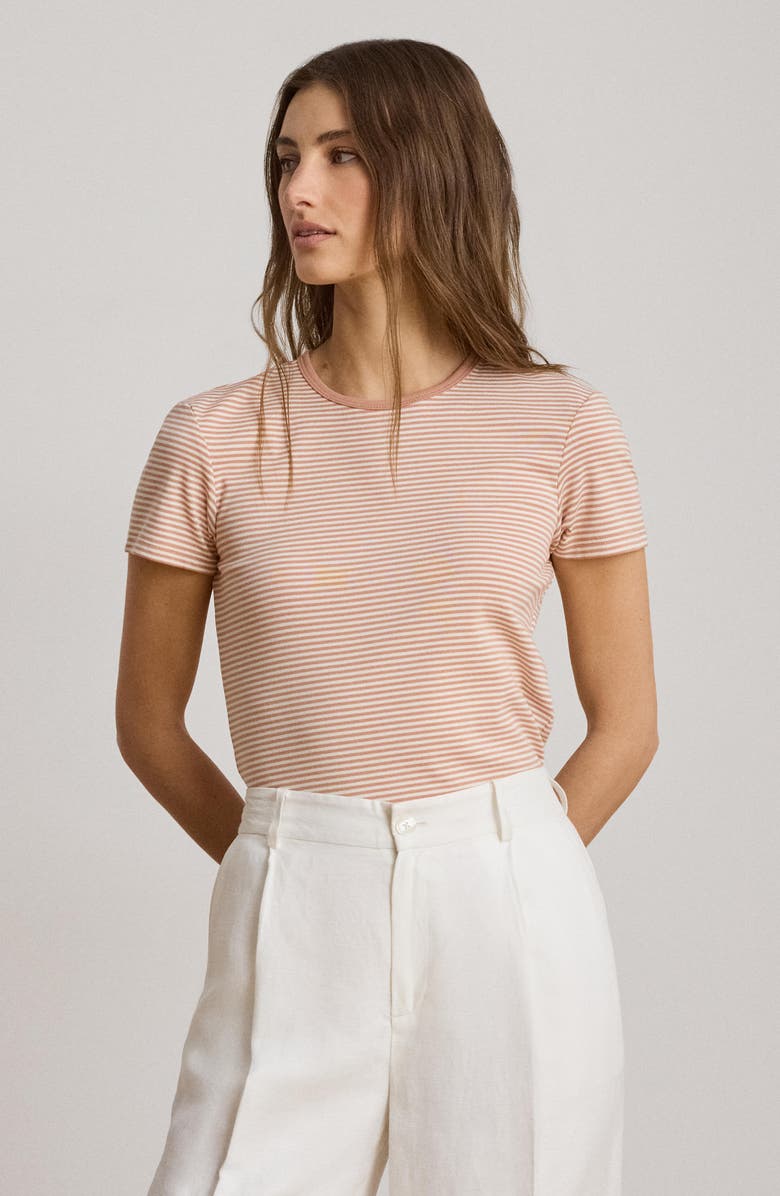 Lauren Ralph Lauren Refined Stripe Stretch Cotton Top, Alternate, color, Pink Sienna/ Mas Cream