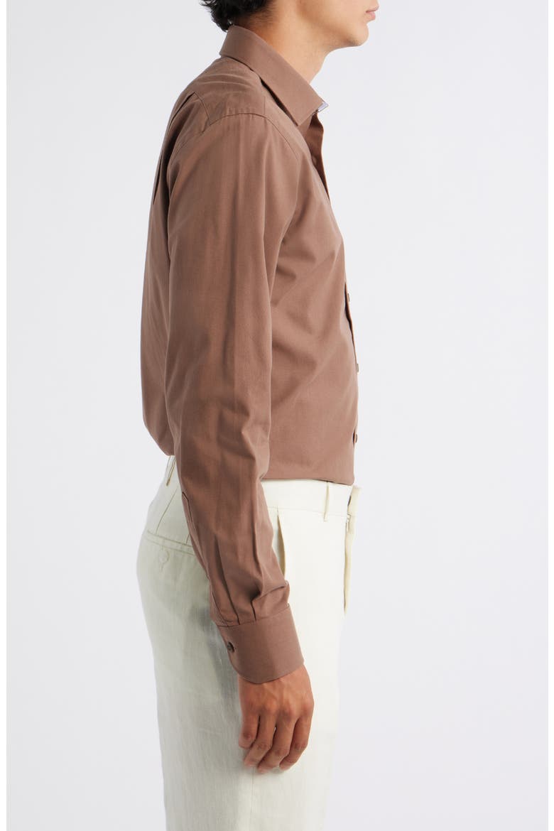 Trim Fit Solid Brown Cotton Dress Shirt, Alternate, color, COFFEE