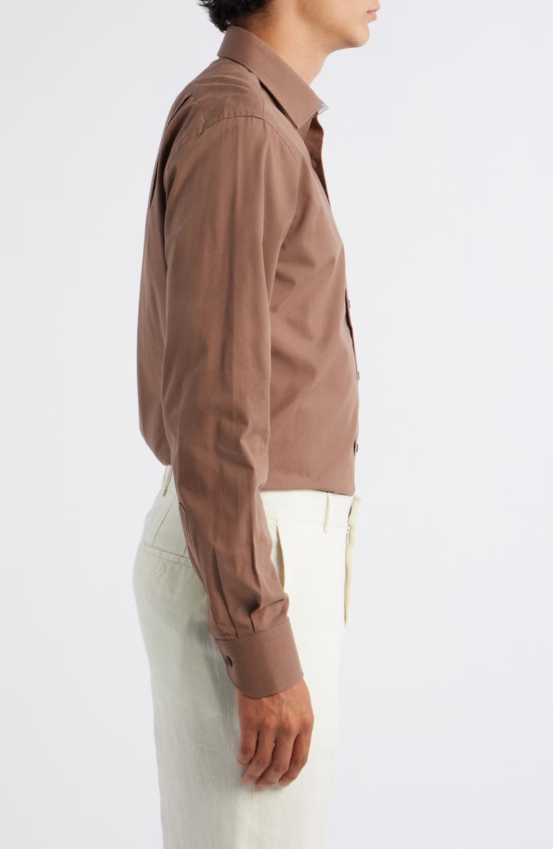 Lorenzo Uomo Trim Fit Solid Brown Cotton Dress Shirt, Alternate, color, Coffee