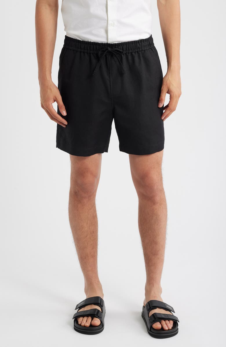 Open Edit Linen Blend Pull-On Shorts, Main, color, Black Caviar