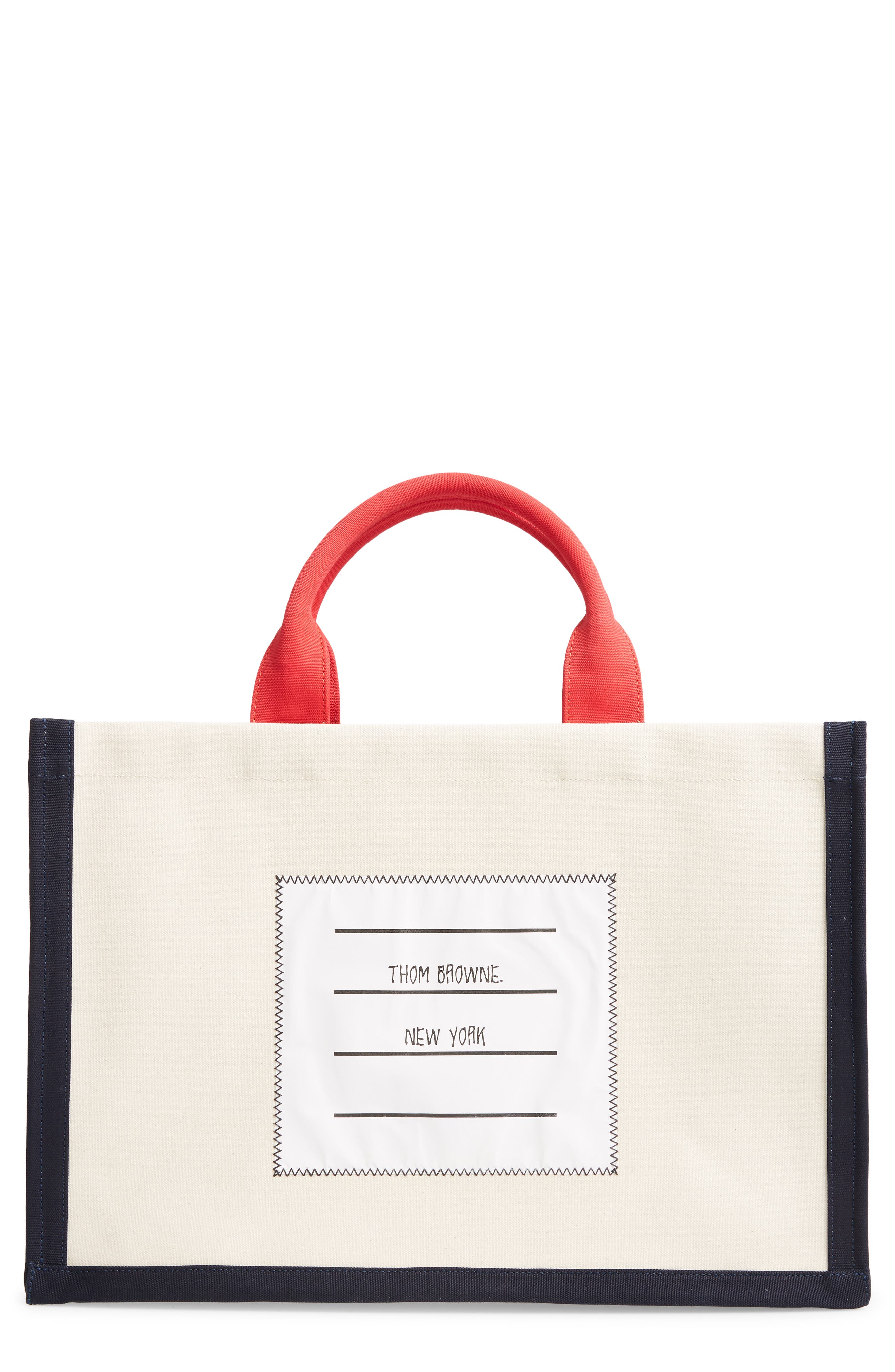 Thom Browne Name Tag Canvas Top Handle Tote, Main, color, 