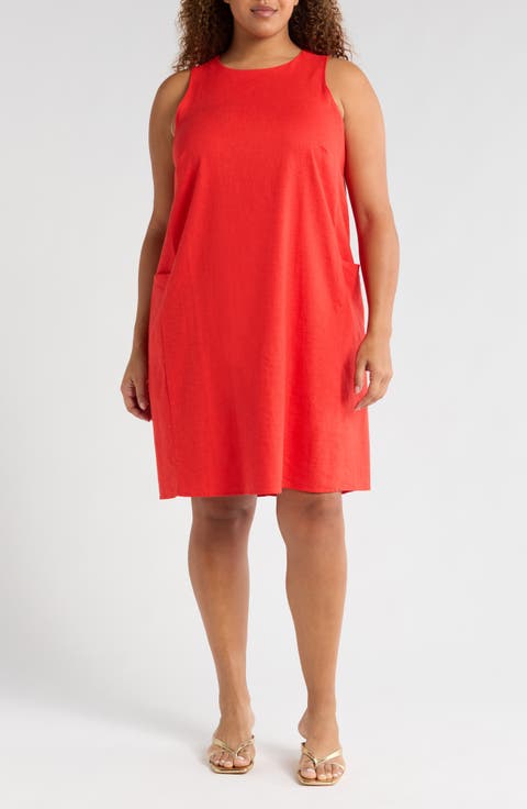 Linen Blend Shift Dress (Plus)