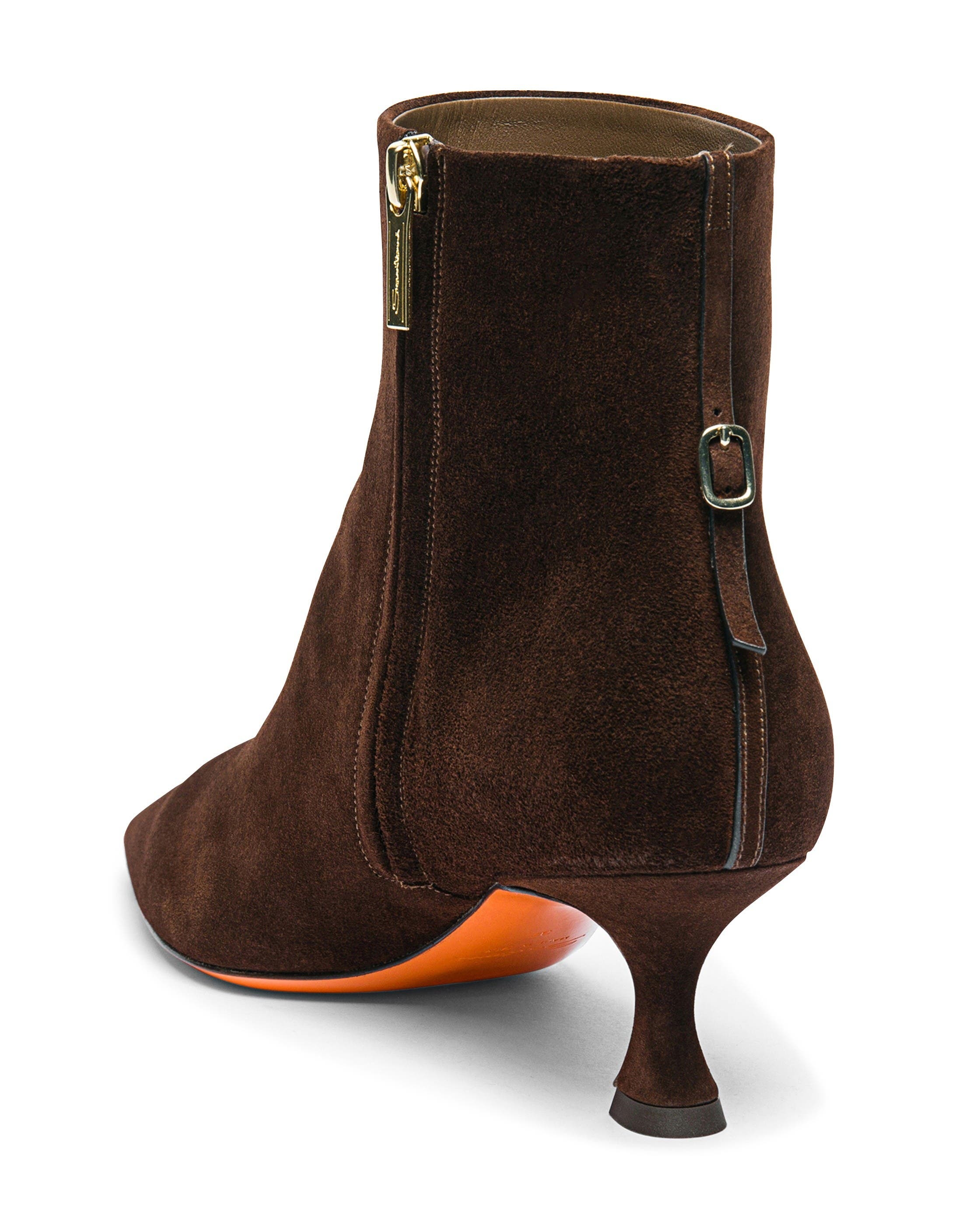 Santoni Women's Suede Mid-Heel Ankle Boot with Back Decorative Strap, Alternate, color, 