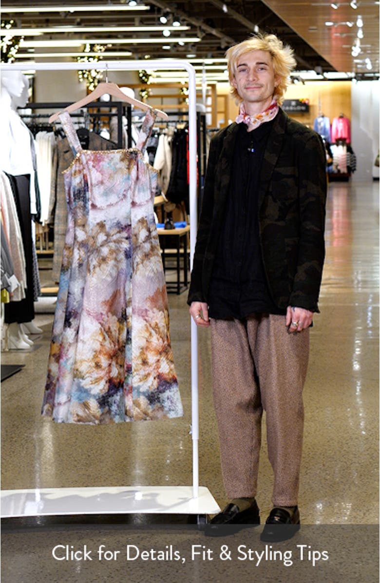 Metallic Abstract Print Jacquard Cocktail Dress, sales video thumbnail