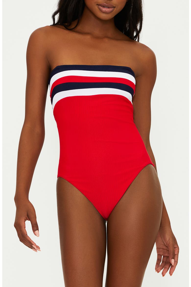 Jessa Stripe Rib One-Piece Swimsuit, Main, color, AMERICAN COLORBLOCK