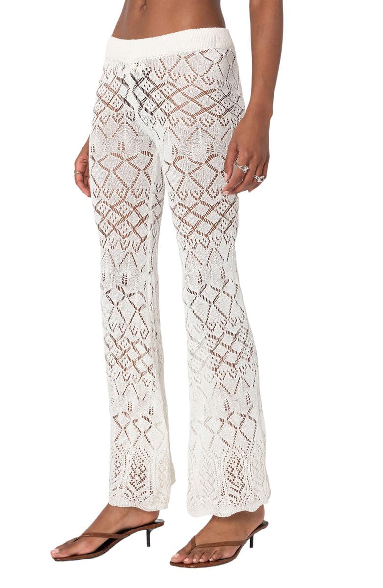 EDIKTED Fable Mixed Open Stitch Cotton Blend Pants, Alternate, color, Cream