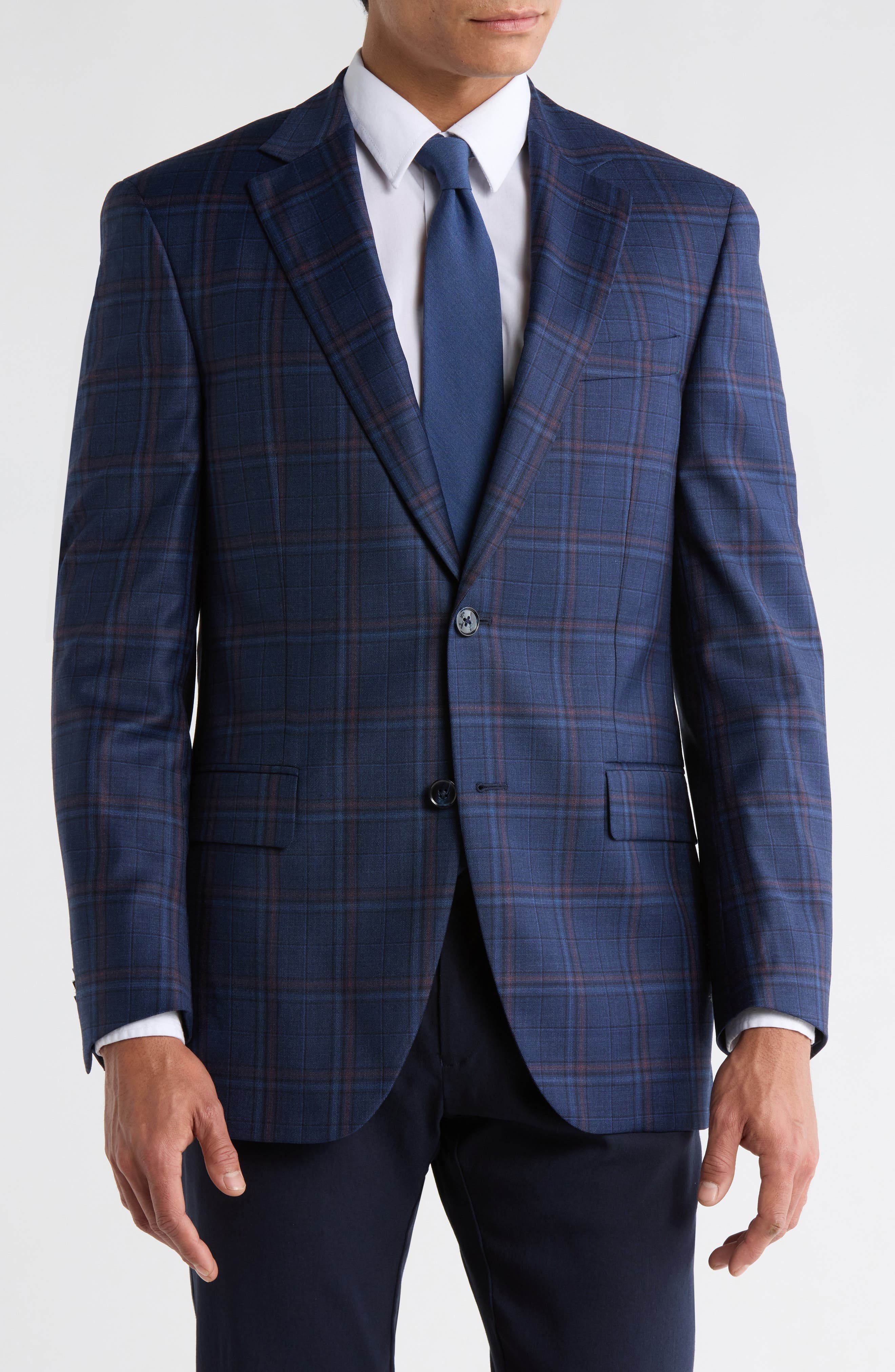 Peter Millar Navy Plaid Notch Lapel Wool Sport Coat