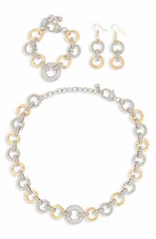 NATASHA Two-Tone Cubic Zirconia Necklace, Earrings & Bracelet Set