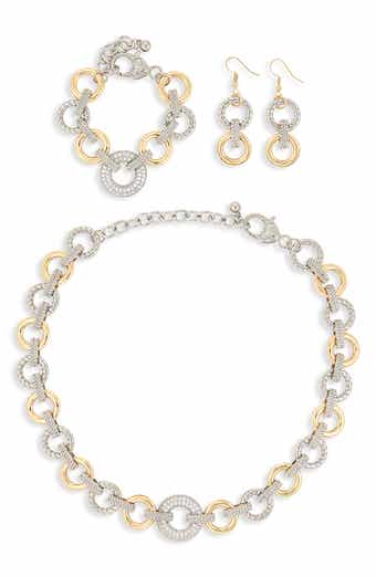 NATASHA Two-Tone Cubic Zirconia Necklace, Earrings & Bracelet Set
